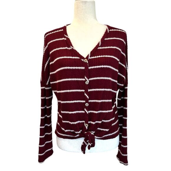 ALTAR’D STATE Burg Stripe Long Sleeve Top Size Medium - Picture 1 of 7